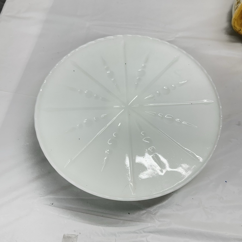VTG Anchor Hocking White Milk Glass Pedestal Cake Stand Starburst 10" x 2.5" T